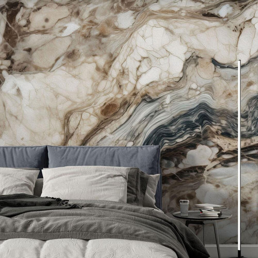 Brown and Black Veined Marble Pattern Wallpaper, Design Abstract Peel and Stick Wallpaper, Modern Natural Looking Marble Pattern Wallpaper