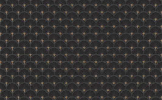 Black Fan Pattern Wallpaper, Abstract Wallpaper with Vintage Pattern, Boho Style Wallpaper, Design Wallpaper, Modern Pattern Wallpaper