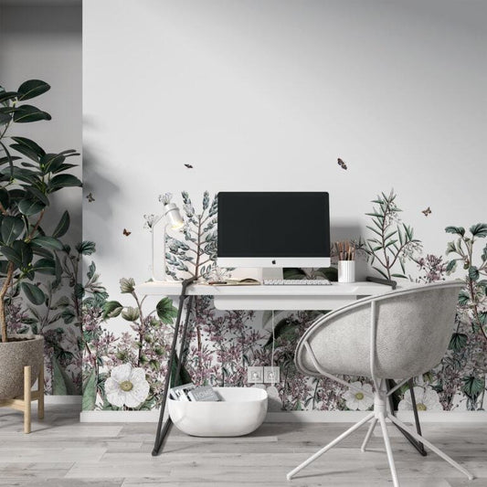 Botanical Garden Plants Flower Wallpaper, Illustration Wallpaper, Peel Stick Watercolor Wallpaper, Mini Flowers Wallpaper, Flowers Mural