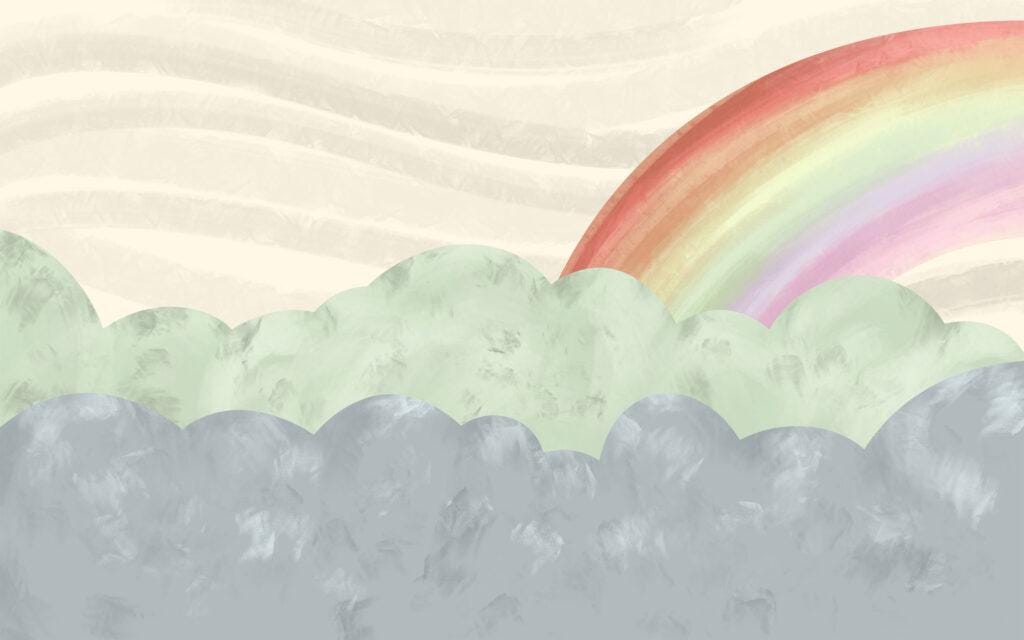 Rainbow and Cloud Pattern Wallpaper For Kidsroom, Watercolor Wallpaper Nursery, Childrens Wallpaper, Illustration Wallpaper, Baby Wallpaper