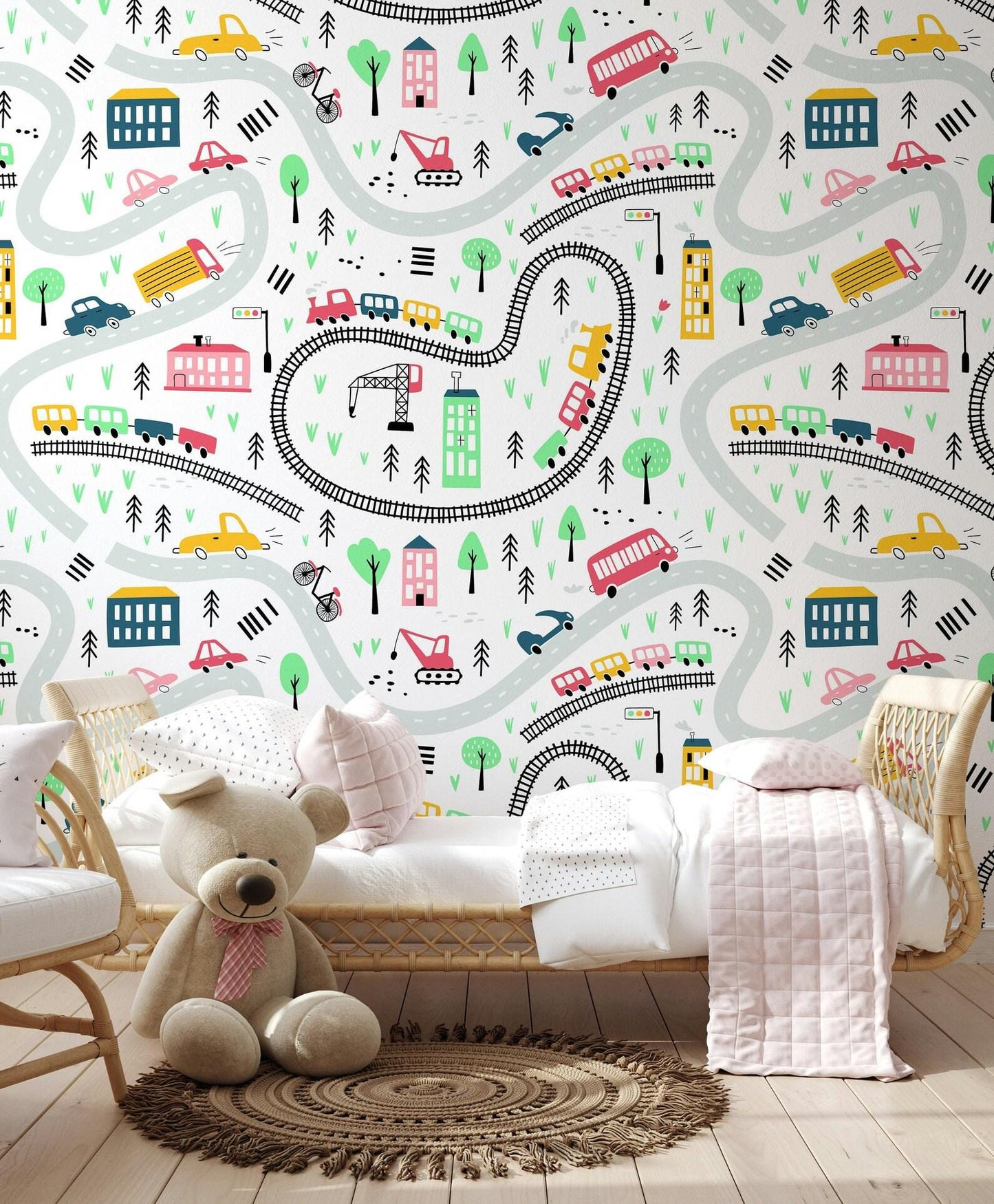 Colourful Vehicles Wallpaper, Funny Wallpaper Nursery, Baby Room Wallpaper, School Wallpaper, Cars and City Traffic Boys Wallpaper