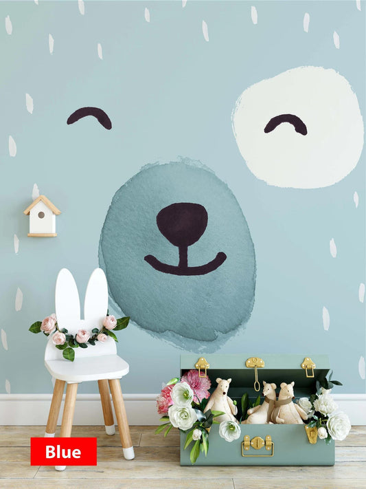 Cute Face in Blue Baby Boy Wallpaper, Child Wallpaper, Blue Wallpaper Nursery, Blue Baby Boy Wallpaper, Kidsroom Wall Poster