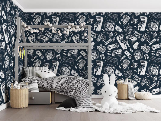 Game Player Wallpaper, Funny Young Wallpaper, Illustration Wallpaper, Abstract Wallpaper, Video Game Themed Wall Poster, Game Room Wallpaper