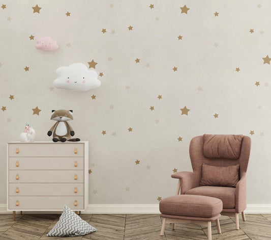 Beige Baby Wallpaper, Star Pattern Wallpaper For Kidsroom, Wallpaper Nursery, Child Wallpaper, Sky Baby Wallpaper, Bright Kids Wallpaper