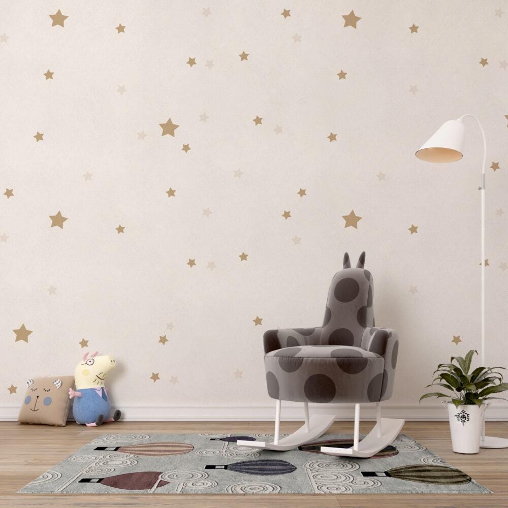 Beige Baby Wallpaper, Star Pattern Wallpaper For Kidsroom, Wallpaper Nursery, Child Wallpaper, Sky Baby Wallpaper, Bright Kids Wallpaper