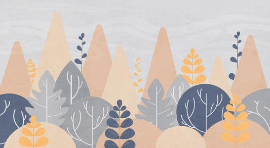 Orange Mountain Pattern Kids Room 3D Wallpaper, Illustration Mountain Wallpaper, Fun Child Wallpaper, Watercolor Wallpaper Nursery