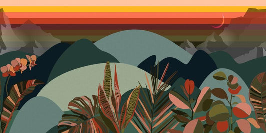 Colorful Mountain Geometric Pattern Wallpaper, Boho Style Wallpaper, Abstract Peel and Stick Wallpaper, Watercolor Illustration Wallpaper