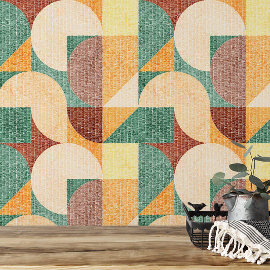 Large Geometric Wallpaper, Artistic Geometric Combination 3D Wallpaper, Colourful Abstract Patterned Wallpaper, Boho Style Pattern Wallpaper