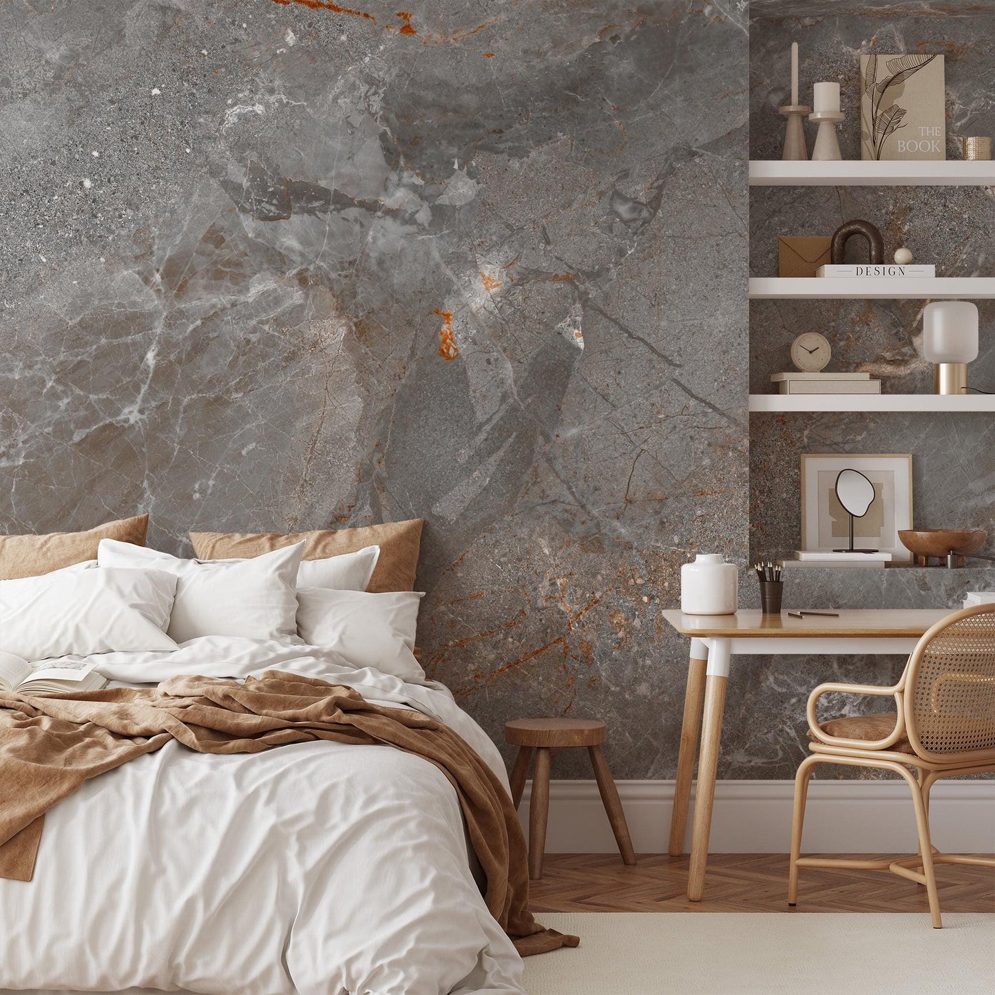 Copper Cracked Stone Marble Textured Wallpaper, Design Marble Effect Wallpaper, Modern Wallpaper, Natural Looking Stone Wallpaper