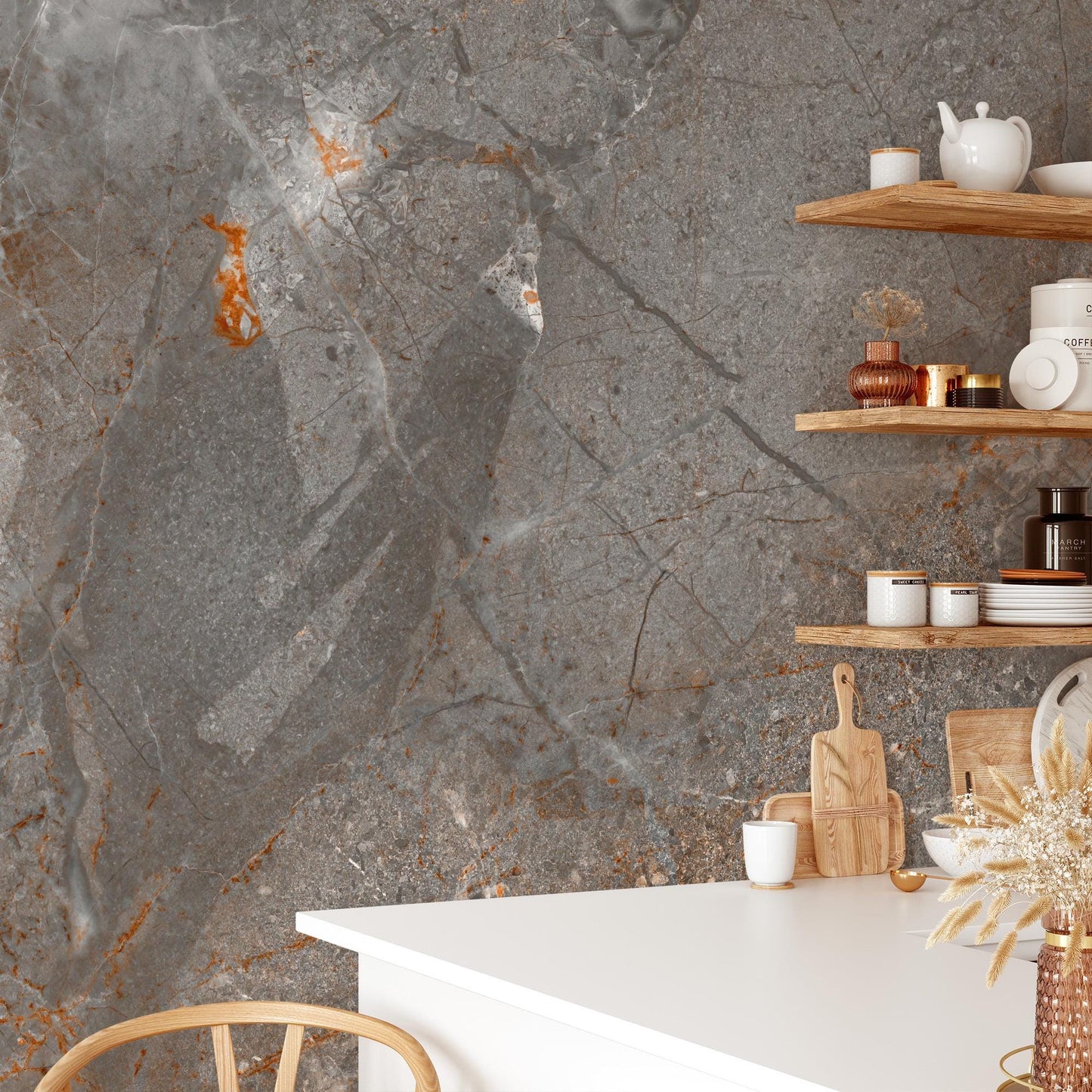 Copper Cracked Stone Marble Textured Wallpaper, Design Marble Effect Wallpaper, Modern Wallpaper, Natural Looking Stone Wallpaper