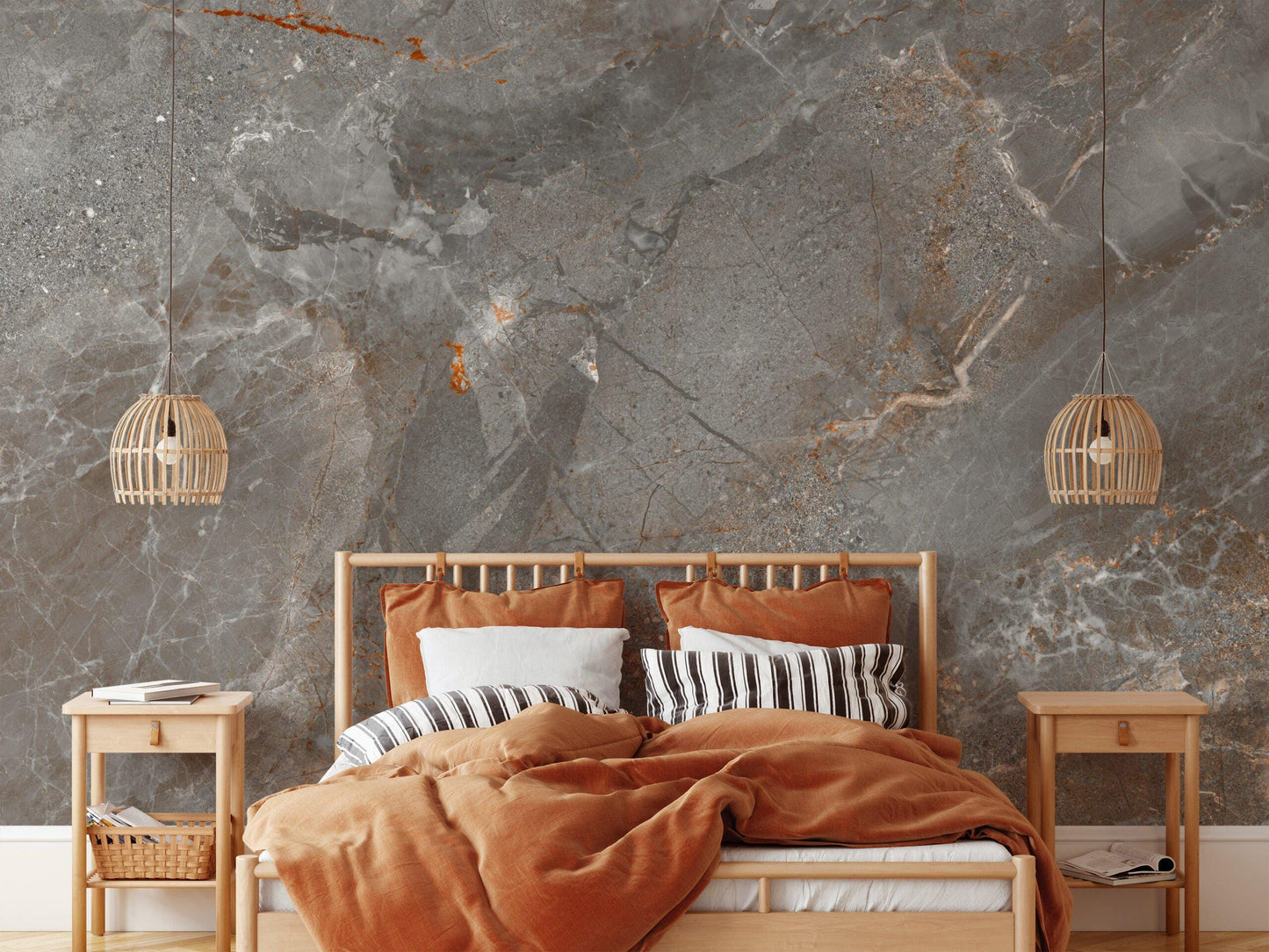 Copper Cracked Stone Marble Textured Wallpaper, Design Marble Effect Wallpaper, Modern Wallpaper, Natural Looking Stone Wallpaper