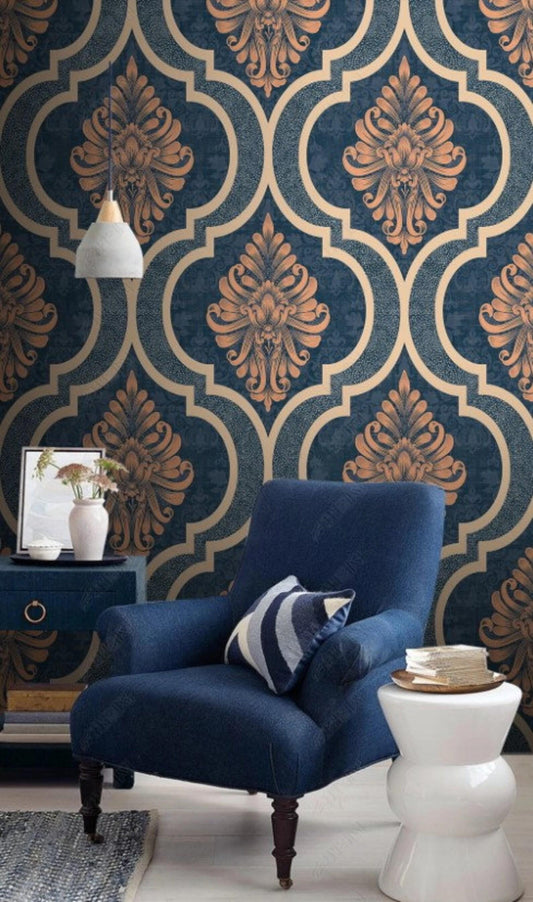 Large Geometric Motifs Wallpaper, Retro Pattern Wallpaper, Colourful Abstract Patterned Wallpaper, Boho Style Wallpaper, Bohemian Wallpaper