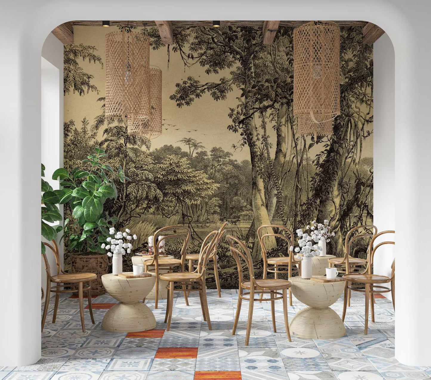 Vintage Forest Wallpaper, Trees Wallpaper, Bohemian Wall Mural, Peel and Stick Wallpaper, Mystic Room Design