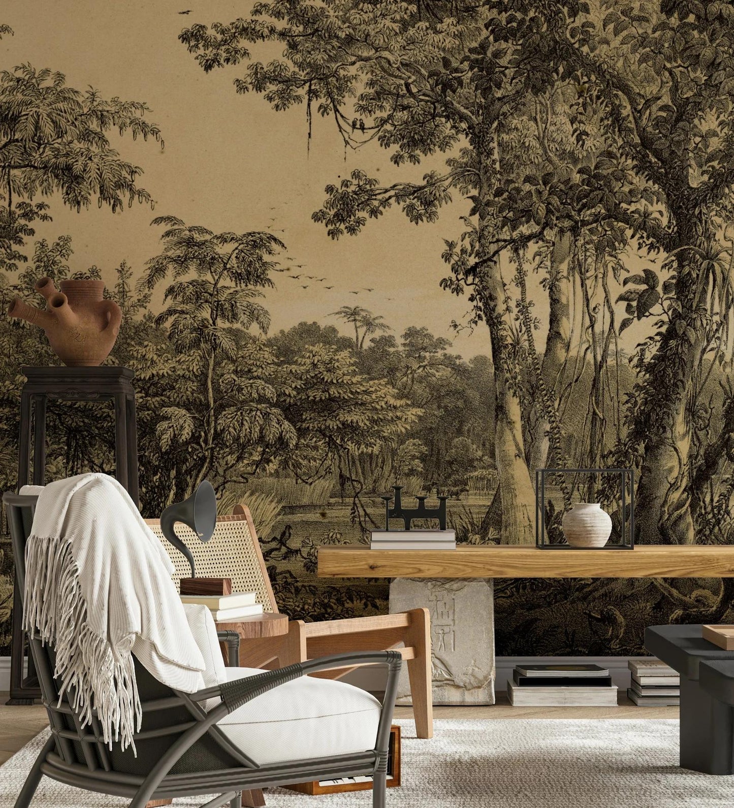 Vintage Forest Wallpaper, Trees Wallpaper, Bohemian Wall Mural, Peel and Stick Wallpaper, Mystic Room Design