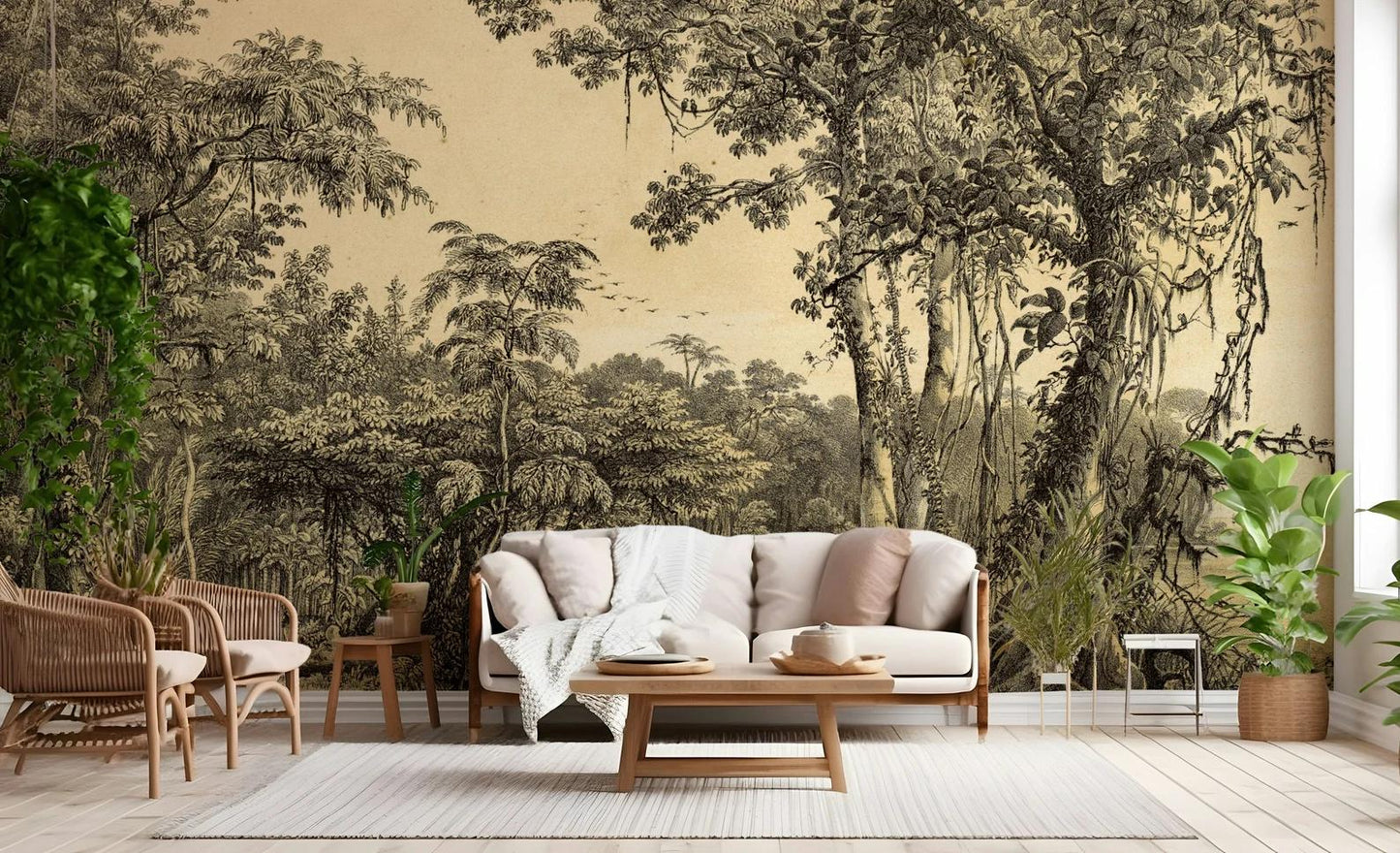 Vintage Forest Wallpaper, Trees Wallpaper, Bohemian Wall Mural, Peel and Stick Wallpaper, Mystic Room Design