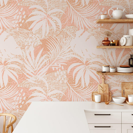 Large Tropical Palm Leaf Silhouette Wallpaper, Powder Pink Modern Stylish Wall Poster, Artistic 3D Wall Poster, Illustration Wallpaper