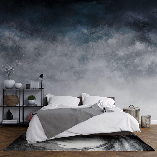 Concrete Appearance Wallpaper in Dark Blue Tones, Painting Effect Wallpaper, Dark Wallpaper, Modern Mural, Navy Blue Concrete Wallpaper