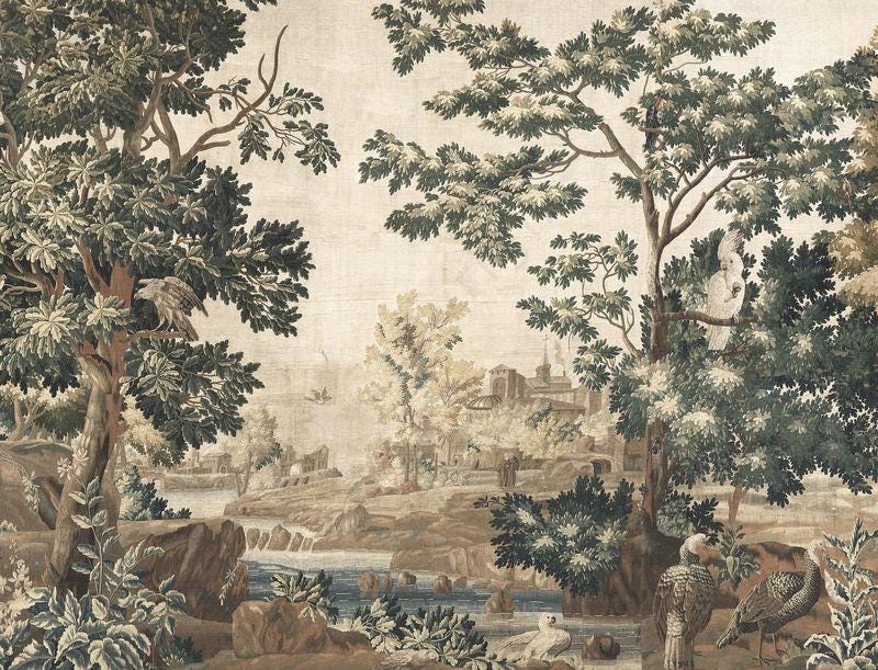 Vintage Design Wallpaper, Trees and Old Town Wallpaper, Bohemian Wall Mural, Peel and Stick Wallpaper, Mystic Room Design