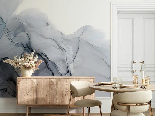 Black Gray Ink Effect Marble Pattern Wallpaper, Peel and Stick Wallpaper, Stylish Room Design, Modern Wallpaper, Abstract Wall Poster