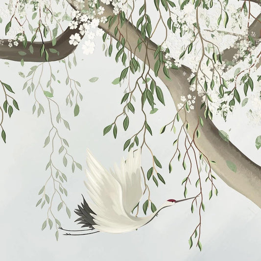 Tree with White Flowers Baby Girl Wallpaper, Wallpaper Nursery, Nature Kids Poster, Soft White Baby Room Mural, Watercolor Wallpaper Nursery