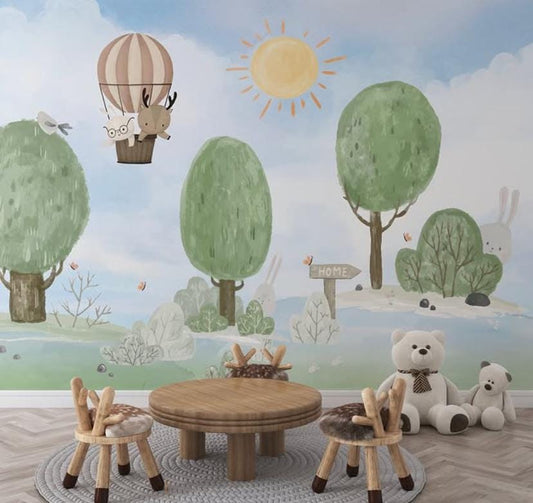 Forest of Player Friends Wallpaper Nursery, Nature Kids Wallpaper, Forest Child Wallpaper, Drawwing Art Wallpaper, Sunny Day Baby Wallpaper