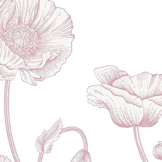 Pink Sketch Large Flowers Girl Wallpaper, Flower Garden Baby Girl Wallpaper, Art Wallpaper Nursery, Watercolor Wallpaper, Flowers Wallpaper