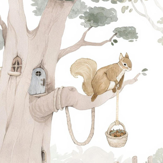 Personalized Forest Village Wallpaper For Kidsroom, Cute Animals Wallpaper Nursery, Nature Childrens Wallpaper, Peel & Stick Baby Wallpaper