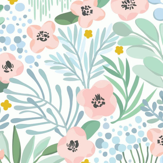 Colourful Illustration Flowers Baby Girl Wallpaper, Flower Garden Baby Girl Wallpaper, Art Wallpaper Nursery, Watercolor Floral Wallpaper