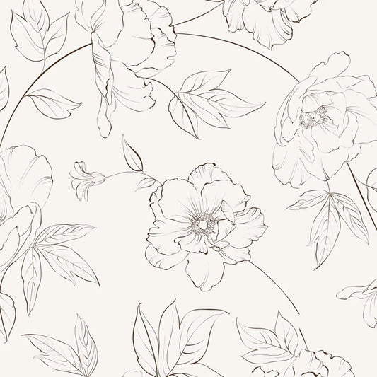 Black Pen Monochrome Flowers Wallpaper, Flower Garden Baby Girl Wallpaper, Art Wallpaper Nursery, Drawwing Wallpaper, Flowers Wallpaper