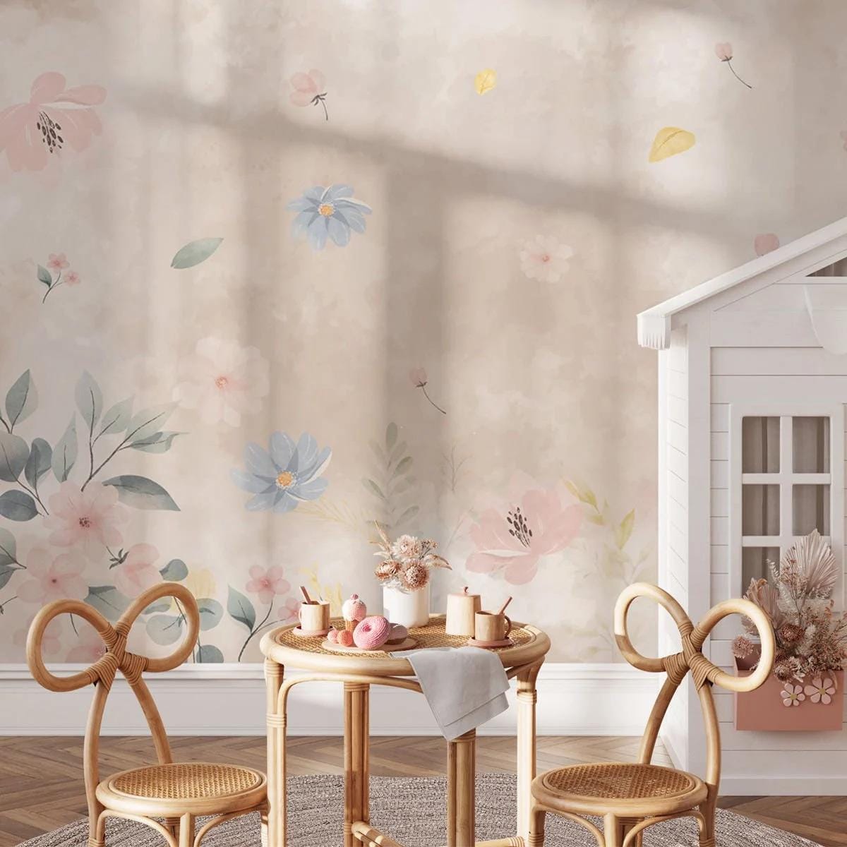 Seasonal Flowers Baby Girl Wallpaper, Flower Garden Kids Wallpaper, Art Wallpaper Nursery, Watercolor Floral Wallpaper, Baby Girl Wallpaper