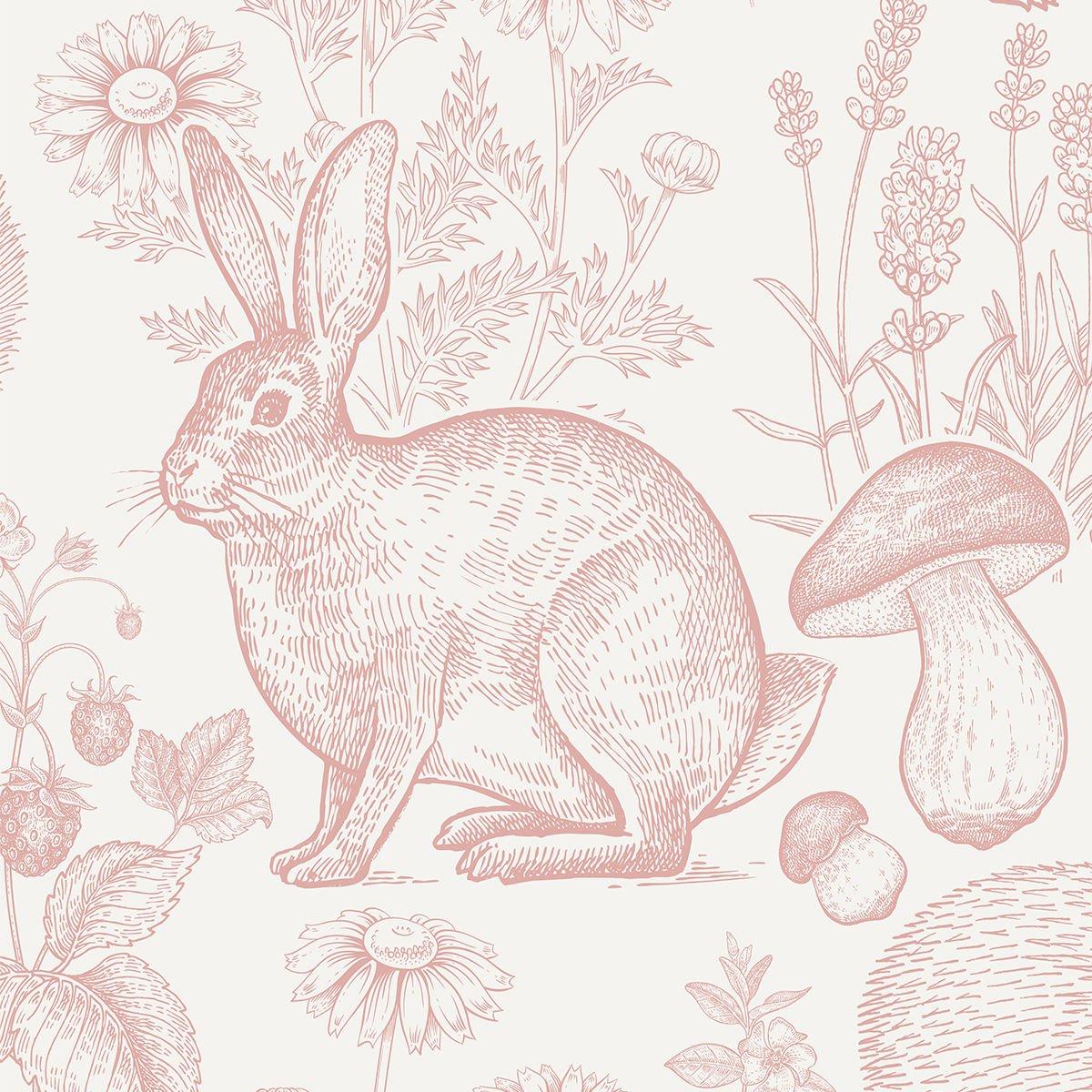 Pink Monochrome Animals Wallpaper, Line Art Forest Baby Girl Wallpaper, Cute Animals Wallpaper Nursery, Drawwing Wallpaper, Pink Wallpaper