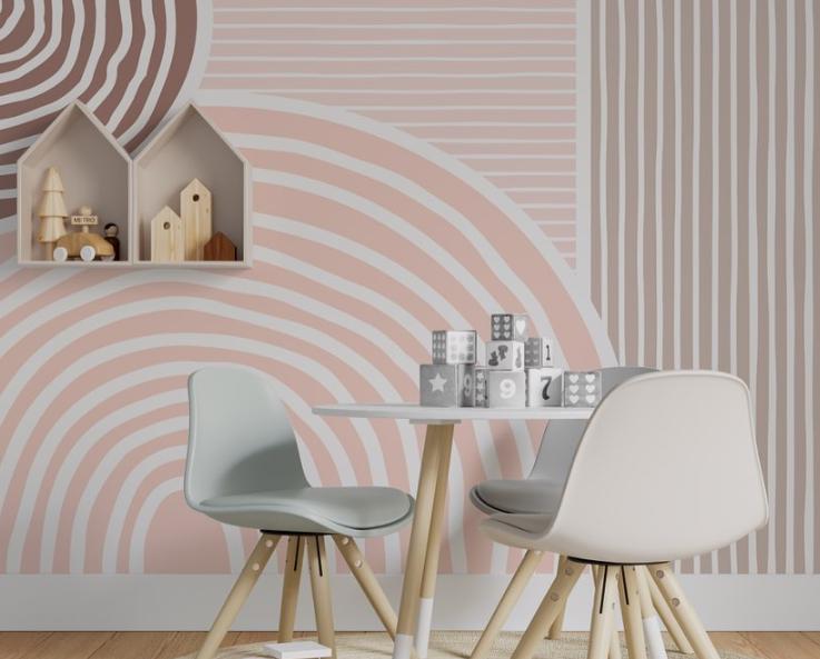 Striped Rainbow Kids Wallpaper in Soft Colors, Watercolor Wallpaper for Kidsroom, Colourful Wallpaper Nursery, Illustration Baby Wallpaper