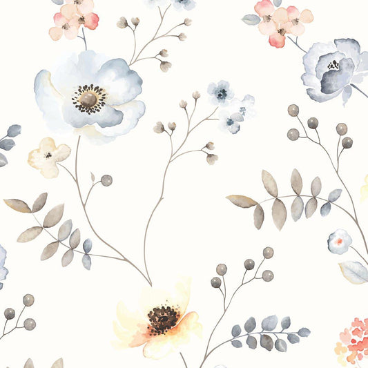Meadow Flowers on Light Beige Background, Flowers Baby Girl Wallpaper, Flower Garden Wallpaper, Wallpaper Nursery, Watercolor Floral Mural