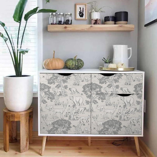 Monochrome Animals Child Wallpaper, Line Art Forest Baby Girl Wallpaper, Cute Animals Wallpaper Nursery, Drawwing Wallpaper for Kidsroom