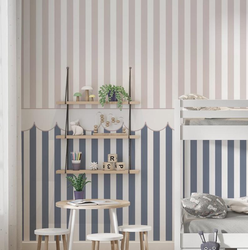 Ruffles and Stripes Pink and Blue Wallpaper, Watercolor Kid Mural, Watercolor brush Wallpaper Nursery, School Wallpaper, Baby Room Wallpaper