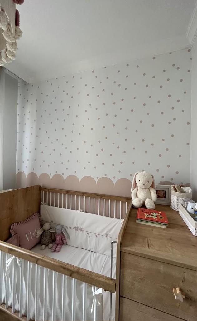 Ruffles and Polka Dot Pink Wallpaper, Watercolor Mural Nursery, Pink Waves Baby Girl Wallpaper , School Wallpaper, Pink Baby Room Wallpaper