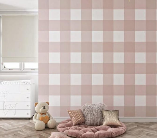 Big Pink Plaid Wallpaper, Watercolor Mural Nursery, Pink Baby Girl Wallpaper, School Wallpaper, Pink Baby Room Wallpaper