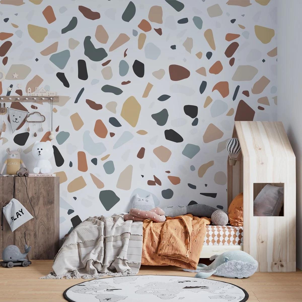 Colourful Terazzo Wallpaper, Watercolor Wallpaper Nursery, Baby Room Wallpaper, School Wallpaper, Fun Kid Wallpaper, Kids Bath Mural