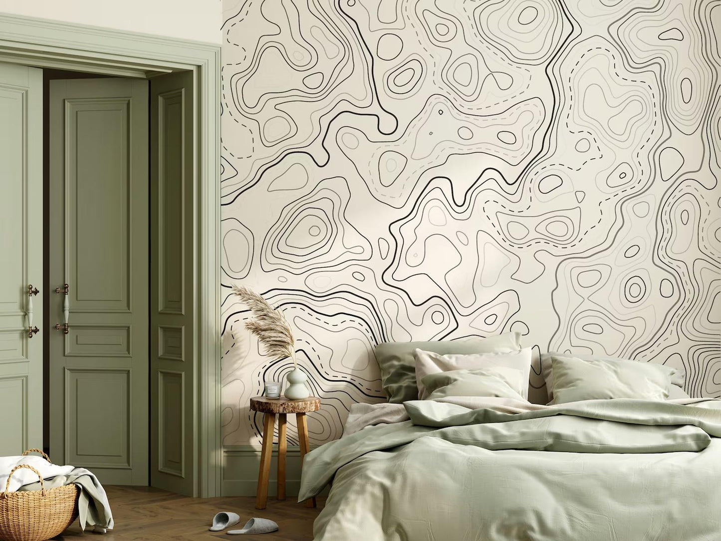 Black and White Topographic Map Patterns Wallpaper, Peel and Stick Wallpaper, Stylish Room Design, Modern Wallpaper, Abstract Wallpaper