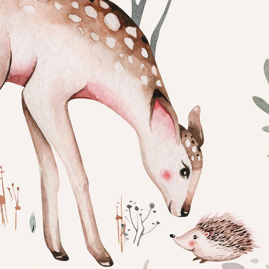 Animals Friends in Spring Forest Wallpaper for Kids, Cute Animals Wallpaper Nursery, Watercolor Trees Wallpaper, Cheerful Forest wallpaper
