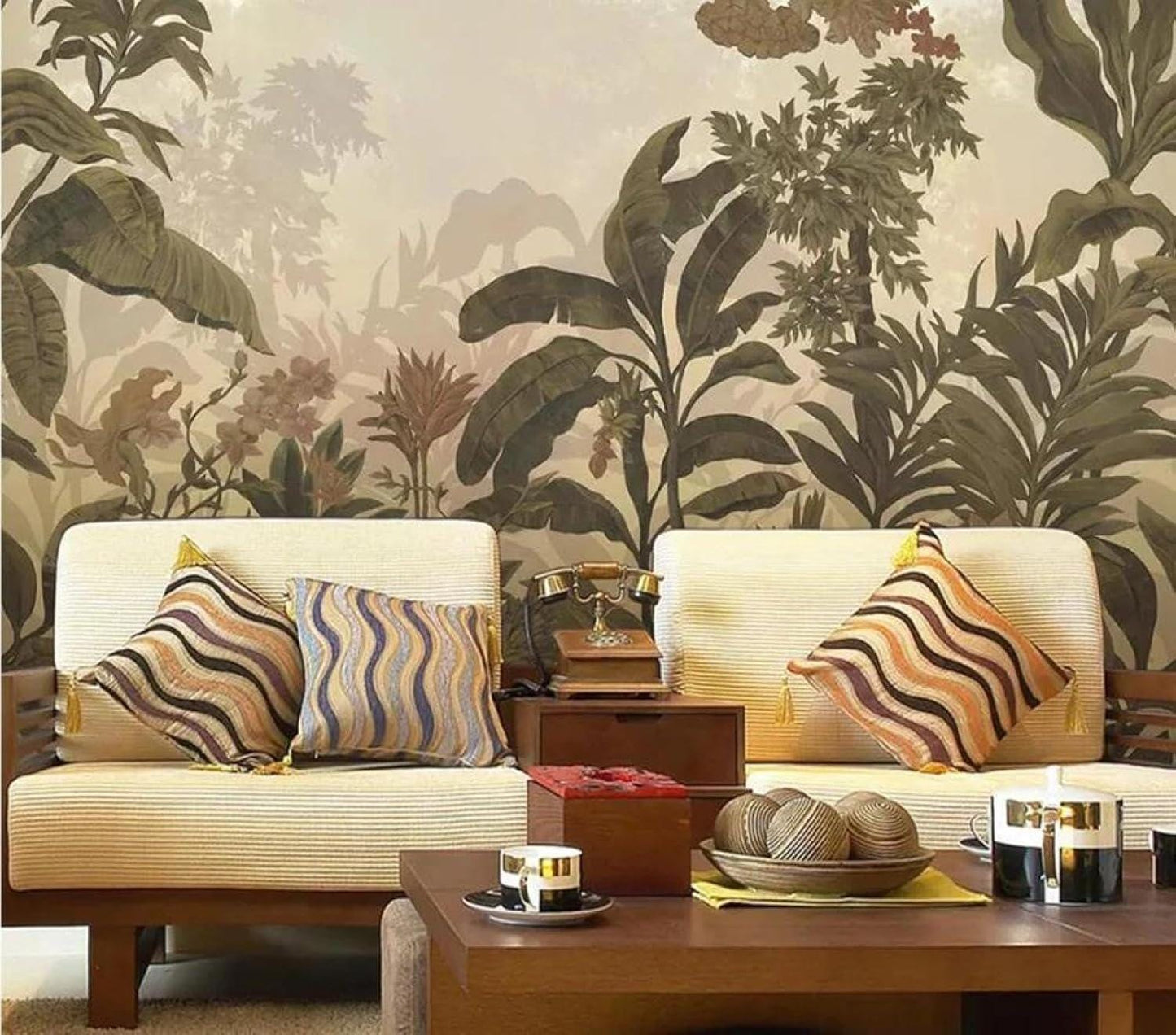 Tropical Exotic Forest Dark Plants Floral Wallpaper, Bohemian Wallpaper, Leaf Mural, Botanical Peel and Stick Wallpaper, Stylish Room Design