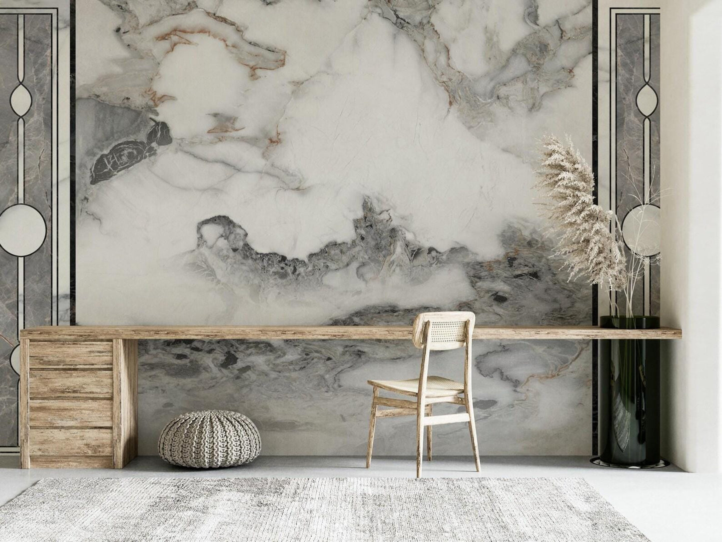 Marble Pattern Wallpaper Black and White, Design Peel and Stick Wallpaper, Modern Natural Looking Marble Wallpaper, Bathroom Wallpaper