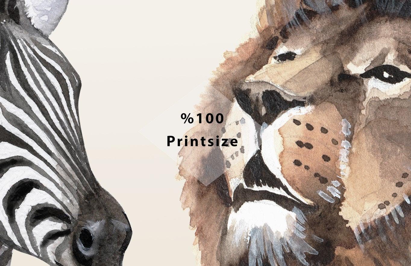 Wildlife Safari Lion Leopard Elephant Giraffe Wallpaper for Kidsroom, Child Wallpaper, Peel and Stick Wall Mural Nursery, Jungle Wallpaper