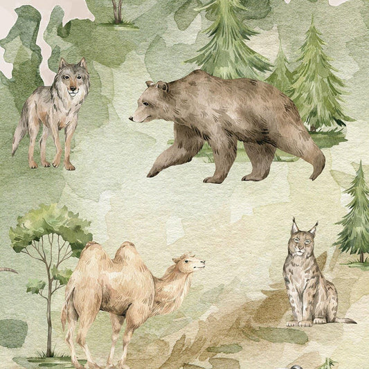 Watercolor World Map Animals Wallpaper For Kidsroom, Funny Drawing Child Wallpaper , Peel and Stick Wall Mural Nursery, Cute Baby Wallpaper