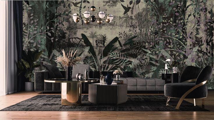 Classic Old Style Landscape Vintage Forest Wallpaper, Trees Wallpaper, Bohemian Wall Mural, Peel and Stick Wallpaper, Mystic Room Design