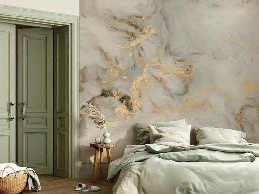Gold Color Effect Marble Pattern Wallpaper, Peel and Stick Wallpaper, Stylish Room Design, Modern Wallpaper, Natural Look Marble Wall Poster