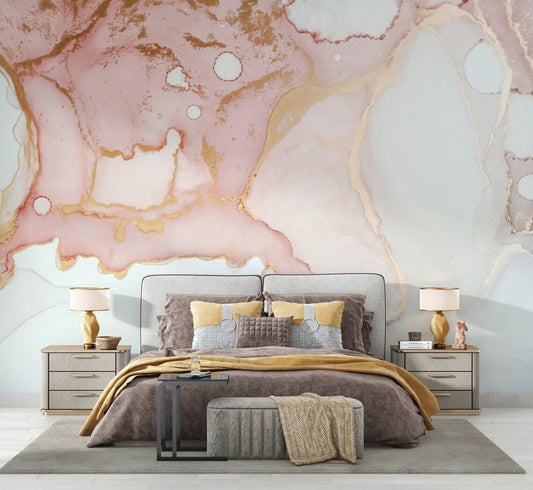 Pink and Gold Look Modern Wallpaper, Abstract Peel & Stick Wallpaper, Stylish Room Design, Modern Marble Wallpaper, Luxury Pink Wallpaper