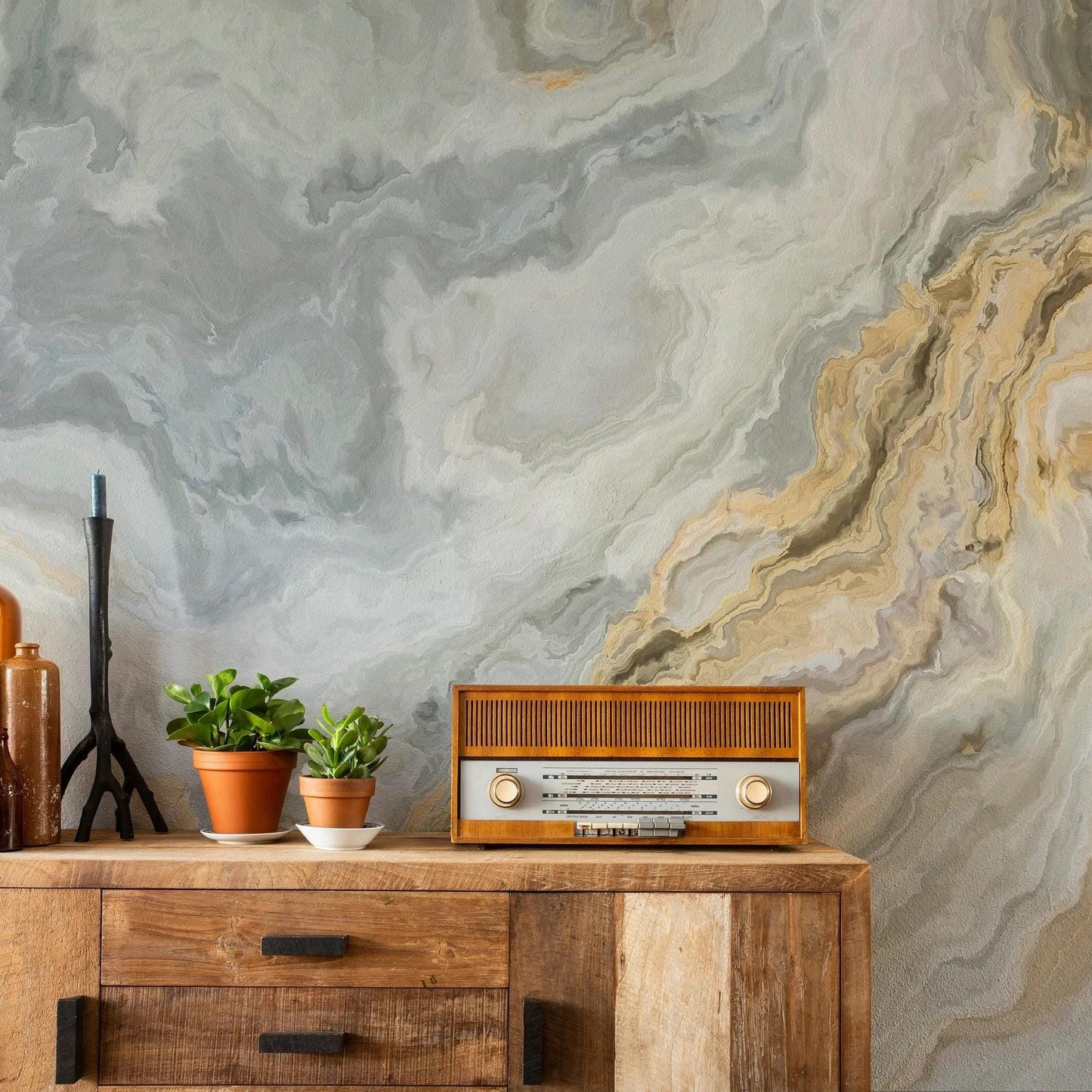 Blue Toned Wallpaper with Gold Marble Effect Wallpaper, Peel&Stick Wallpaper,Design Mural, Modern Wallpaper, Natural Look Marble Wall Poster