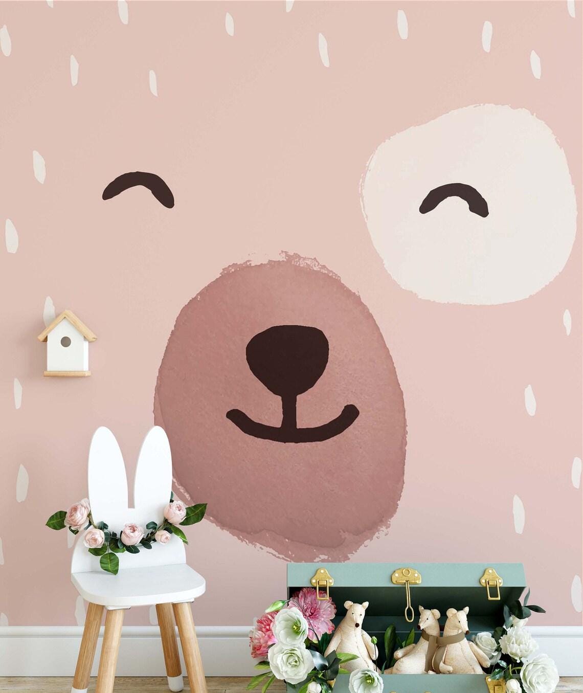 Cute Face in Pink Baby Girl Wallpaper, Child Wallpaper, Pink Wallpaper Nursery, Pink Baby Girl Wallpaper, Kidsroom Wall Poster
