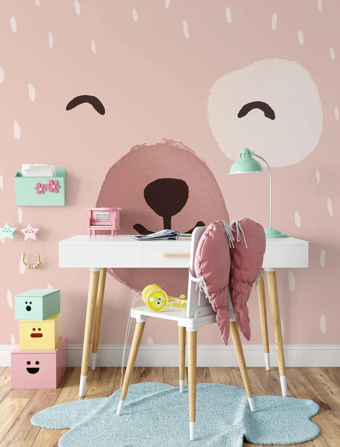Cute Face in Pink Baby Girl Wallpaper, Child Wallpaper, Pink Wallpaper Nursery, Pink Baby Girl Wallpaper, Kidsroom Wall Poster
